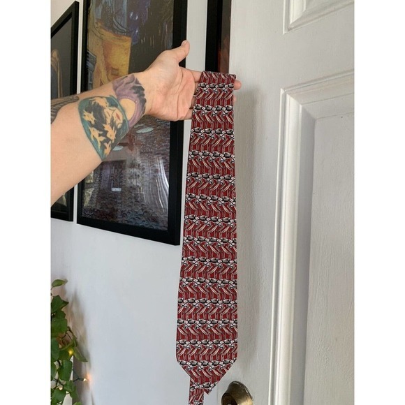 Alfani Men's Tie Necktie‎ Berry Geometric Pattern Silk/Polyester Blend Red - Picture 4 of 4